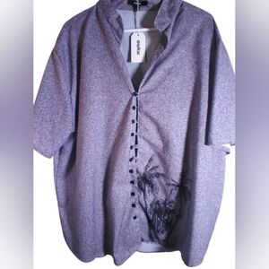NWT Ouku Button-Up Shirt with Palm Tree Design Purple Womens Size 3X Business